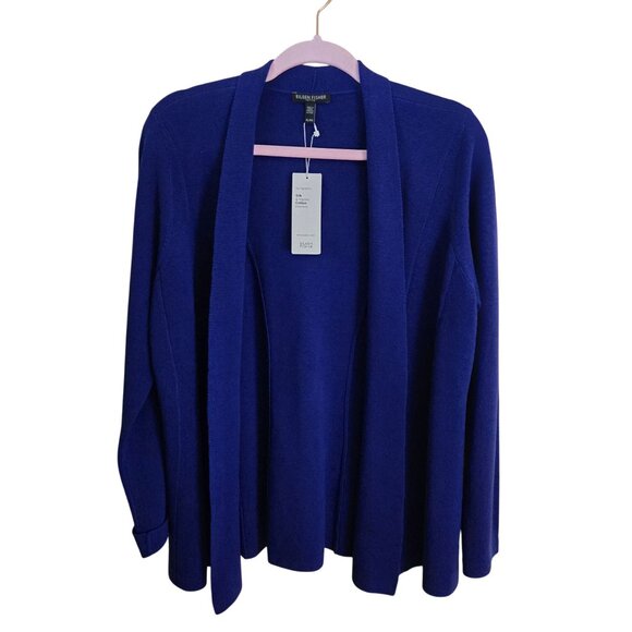 Eileen Fisher NWT Silk Organic Cotton Sustainable Royal Cardigan Sweater Size PL - Picture 2 of 6